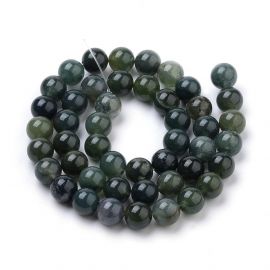 Natural moss agate beads 8-9 mm, 1 strand 