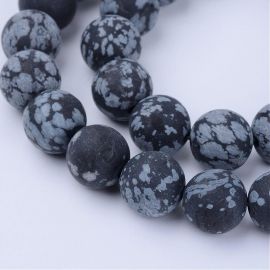 Natural snow obsidian beads 9-10 mm., 1 strand 