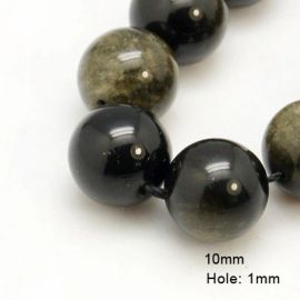 Natūralūs obsidiano karoliukai 10 mm., 1 gija