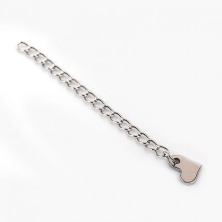 Stainless steel 304 finishing chain with finishing pendant heart, 59x3 mm., 2 pcs. 1 bag MD1950
