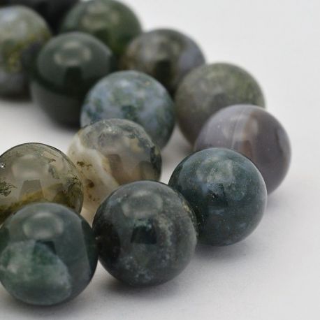 Dabīgas sūnu ahāta pērles, 12 mm., 1 pavediens AK1445