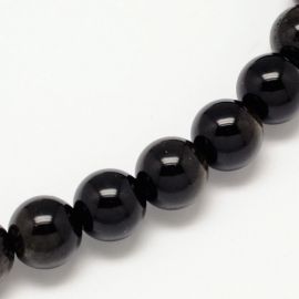 Natūralūs obsidiano karoliukai, 8 mm., 1 gija