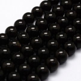 Dabiskas obsidiana pērlītes, 10 mm., 1 dzīsla