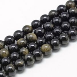 Natūralūs obsidiano karoliukai, 12 mm., 1 gija