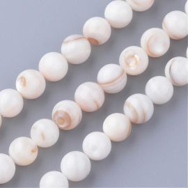Freshwater SHELL pearls . White with mother-of-pearl, round shape, price - 4.5 Eur per 1 strand