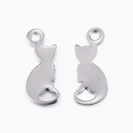 Stainless steel 304 Cat pendant, 13x5.5x0.5 mm., 1 pcs. MD2003