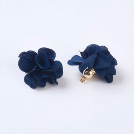 Decorative fabric flower with acricle beads caps, 25-30x28 mm., 2 pcs. 1 bag DEKO234