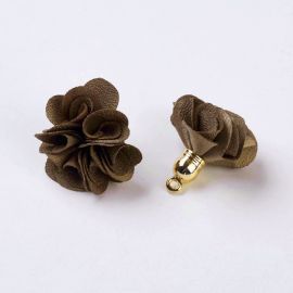 Decorative fabric flower with acricle beads caps, 25-30x28 mm., 2 pcs. 1 bag