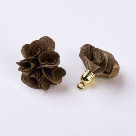 Decorative fabric flower with acricle beads caps, 25-30x28 mm., 2 pcs. 1 bag DEKO237