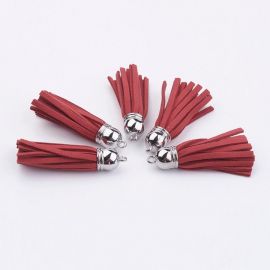 Suede cord tassel with beads caps, 55-65 mm., 1 pcs