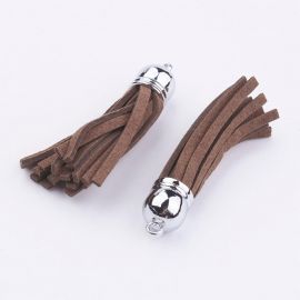 Suede cord tassel with beads caps, 55-65 mm., 1 pcs DEKO251