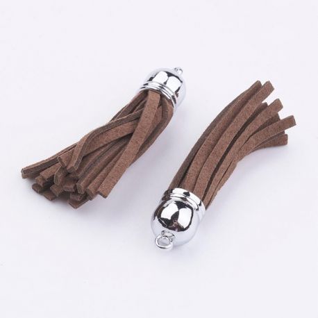 Suede cord tassel with beads caps, 55-65 mm., 1 pcs DEKO251
