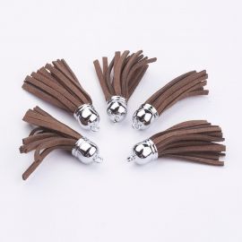 Suede cord tassel with beads caps, 55-65 mm., 1 pcs