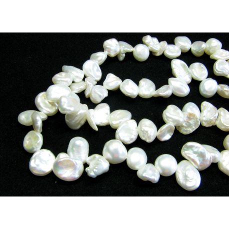 Saldūdens KESHI pērles baltas, neregulāras monētas formas
