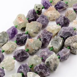 Natural nuggets of Amethyst and Prehnite, 16-32x10-28 mm, 1 strand AK1551