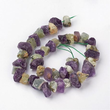 Natural nuggets of Amethyst and Prehnite, 18-25x19-7 mm, 1 strand AK1552