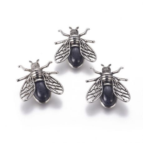 Cikada brooch with synthetic Cairo night pebble, 38x36x8 mm, 1 pcs MD2068