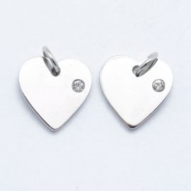 Stainless steel 316 pendant with Zirconium eye "Heart", 12x12x2 mm, 1 pcs