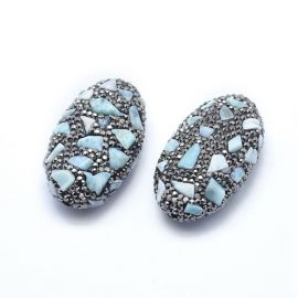 Natural Larimar beads - pendants with rhinestones 45-47x25-27x13-16 mm 1 pcs