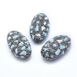 Natural Larimar beads - pendants with rhinestones 45-47x25-27x13-16 mm 1 pcs