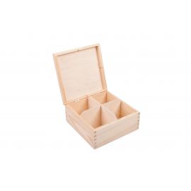 Medinė dėžutė arbatai 4 sk. 16x16x8 cm MED0008