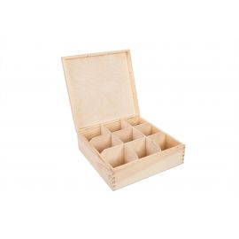 Medinė dėžutė arbatai 9 sk. 23x23x8 cm MED0011