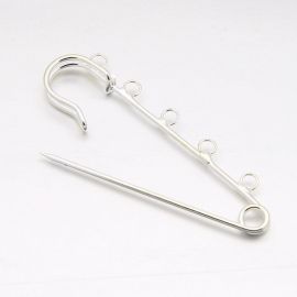 Brass brooch clasp 70x21 mm. 2 pcs, 1 bag silver color