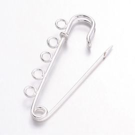 Metal brooch clasp 50x16 mm. 4 pcs, 1 bag silver color