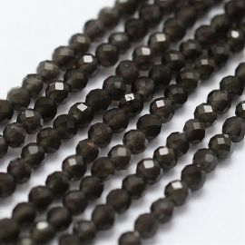Natūralūs Obsidiano karoliukai 2 mm., 1 gija
