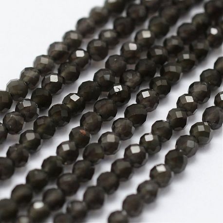 Dabiskās Obsidiana pērlītes 2 mm., 1 dzīsla AK1708