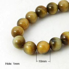 Natural Beads of the Tiger Eye 10 mm., 1 strand 