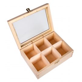 Koka kastīte tējai ar stiklu 22x16x8 cm MED0049