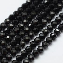 Natürliche schwarze Spinellkiesel 3 mm, 1 Strang