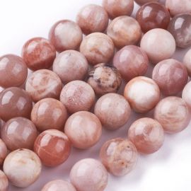 Natural Solar Stone Beads 12 mm., 1 strand for keys peach-white-gray