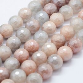 Natural Sunstone Beads Coated Coating 7.5-8 mm., 1 strand for keystones light peach-white