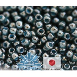 Бисер TOHO® Seed Beads, прозрачный, блестящий, изумрудно-зеленый / джинсовый синий, 11/0 (2,2 мм) 10 г.