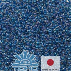 Бисер TOHO® Seed Beads Inside-Color Lustre Crystal / Dk Capri-Lined 11/0 (2,2 мм) 10 г. TR-11-193