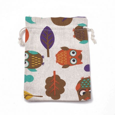 Polyester Cotton Decorative Gift Bags "Owls" 4 pcs., 18x13 cm, 1 pack DEKO317