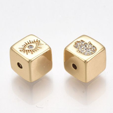 Misiņš apzeltīts 18K starplika ar cirkonija rhinestones 1 gab., 7x7x7 mm II0466