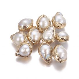 Natūralus Keshi perlas paauksuotas 15-23x12-13x10-12 mm 1 vnt