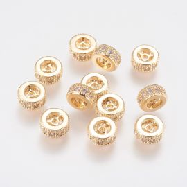 Brass gold-plated 18K spacer with Zirconium rhinestones 2 pcs. 6x3 mm 1 bag
