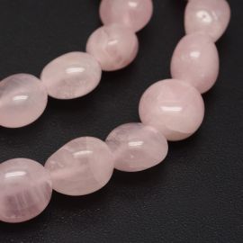 Dabas Madagaskaras rozā kvarca pērles, 8-12x8-12x5-6 mm, 1 dzīsla