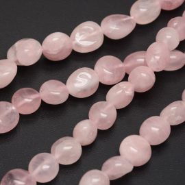 Dabas Madagaskaras rozā kvarca pērles, 8-12x8-12x5-6 mm, 1 dzīsla AK1794