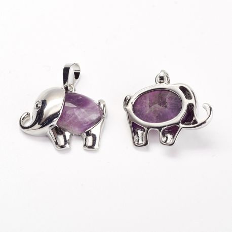 Dabīgais ametista kulons "Elephant", 27x22x8 mm, 1 gab PK0062