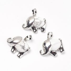 Natürlicher Houlite Anhänger "Elefant", 27x22x8 mm, 1 Stck