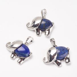 Natural Lapis Lazuli Pendants "Elephants", 27x22x8 mm, 1 pcs