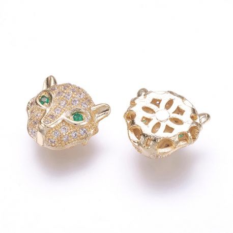 Žalvarinis intarpas su Cirkonio akutėmis "Leopardo galva" 11x11,5x5,5 mm 1 vnt II0487