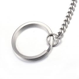 Edelstahl 304 Schlüsselring mit Kette für Halskette Armbänder Schmuck Grau Größe 30x2 mm