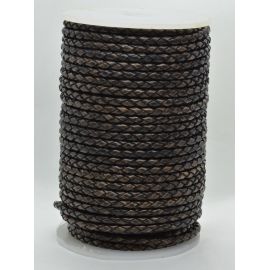 Natural braided leather cord 3 mm 1 meter