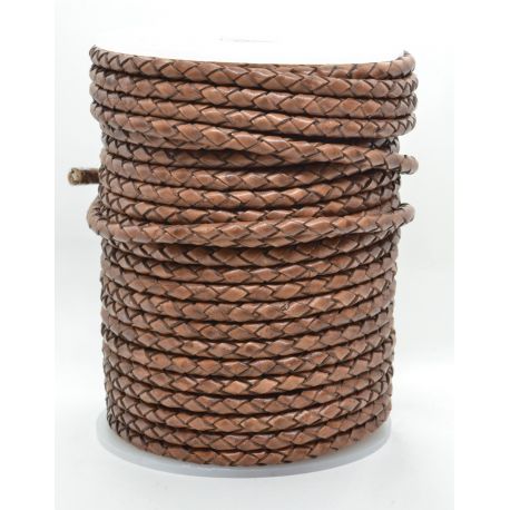 Natural braided leather cord 4 mm 1 meter VV0788
